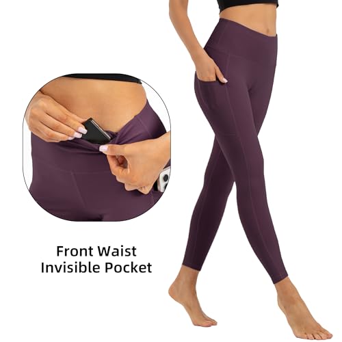 Butt Lifting High Waist Leggings for Women Buttery Soft Yoga Pants with Pockets Moisture (X-Large / Maroon)