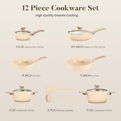 Beige Pots and Pans Set Non Stick