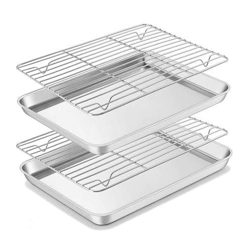 12x10 Inch Stainless Steel Quarter Sheet Pan with Cooling Rack Set (12.4x9.6x1)