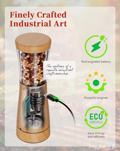 Electric Salt and Pepper Grinder Set with Storage Base (Light Wood Grain)