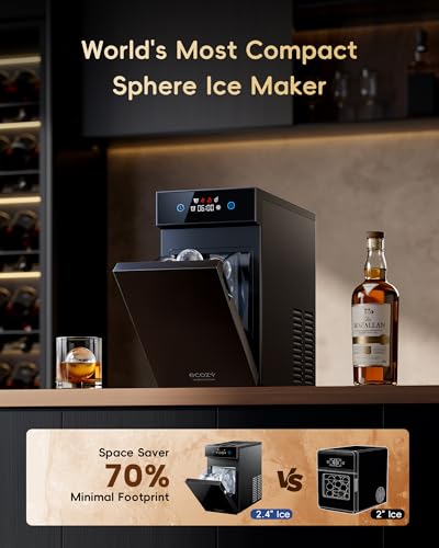 2.4" Clear Ice Ball Maker Countertop Minimal Footprint (Solid Black)