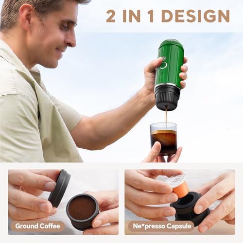 2-in-1 Portable Espresso Maker For Nespresso Pod＆Ground,Green (Green)
