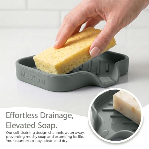 Silicone Soap Dish with Drain Spout (Grey / S(4.9"×3.2"))
