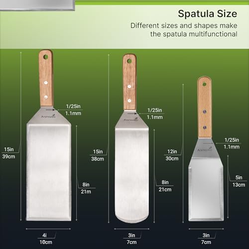 Stainless Steel Metal Spatula Set (Wooden handle set)