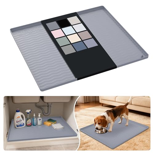 Waterproof Silicone Under Sink Mat 25'' x 22'' Shelf Liner for Kitchen and Bathroom (Light Grey / 22"W x 25"L)