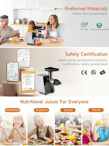 Slow Juicer Machine for Vegetables and Fruits Cold Press Masticating Extractor Celery Wheatgrass Leafy Greens Carrot Ginger Beet