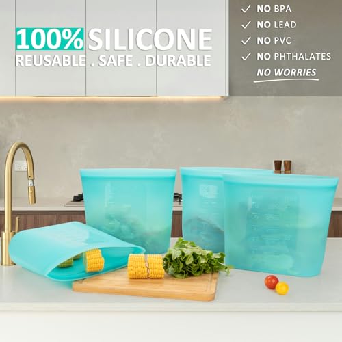 Reusable Food Storage Bags Extra Large (Aqua | XL | 4 Pack)