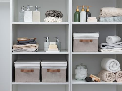 Fabric Storage Bins with Lids (Brown and White / Large)