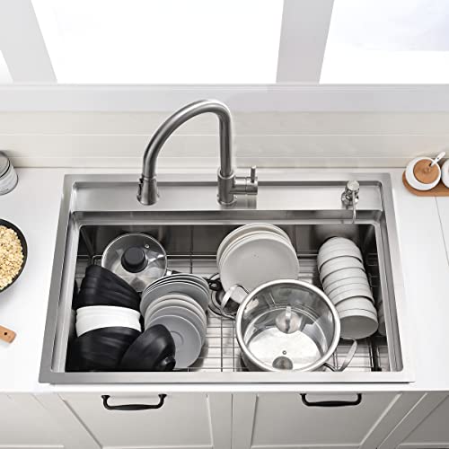 33 Inch Drop In Kitchen Sink Workstation (33"L x 22"W x 10"D / Stainless Steel （Splash Guard）)