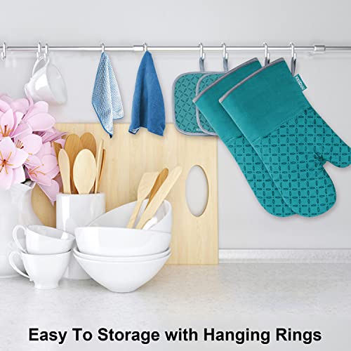 Oven Mitts and Pot Holders 6pcs Set (Lake Blue)