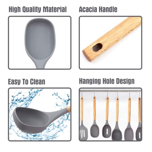 Premium Silicone Kitchen Utensil Set (Gray)