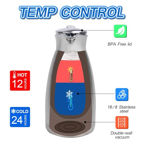 61oz Coffee Carafe Airpot Insulated Coffee Urn Stainless Steel Vacuum Thermal Pot Flask Dispenser for Coffee (Silver)