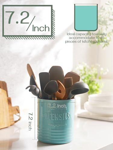 7.2" Large Ceramic Utensil Holder for Kitchen Counter (7.2 Inch / Turquoise)