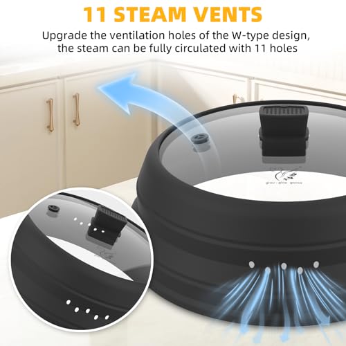 Microwave Splatter Cover Glass Cover Guard Lid with Collapsible Silicone for Food Pot Plate Cover 9.8 inch Black (BLACK / 9.8 inch)