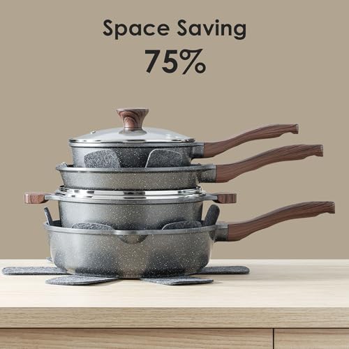 23 PCS Non Stick Pots and Pans Set (Gray 02 / Large)