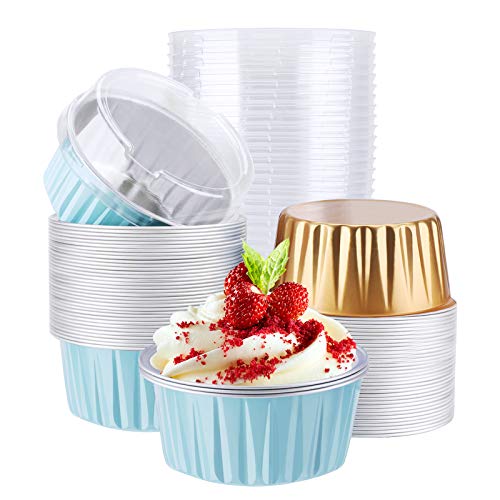 Aluminum Foil Cups (Lake Blue+Gold / 60pcs)