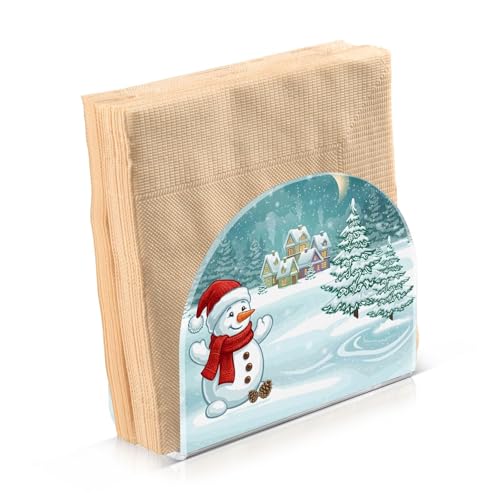 Christmas Winter Village Snowman Napkin Holder for Table Paper Napkins Holder Acrylic Tissue Dispenser Kitchen Dining Room Bathroom Party Car Decor