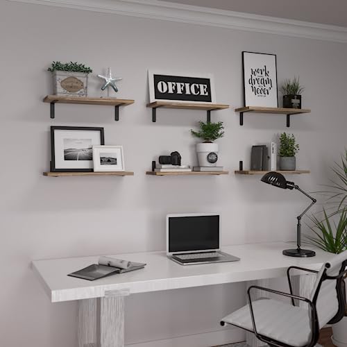 Floating Shelves Set of 6 for Wall Decor & Storage (16.5 Inch / Rustic Brown)