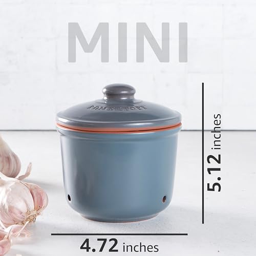 Romertopf Freshness Storage Potato Onion Garlic Clay Pot Set of 3 with Lids (Blue-gray)