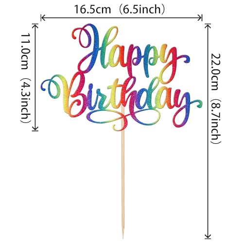 1 PCS Happy Birthday Cake Topper Glitter Happy Birthday Cake Pick for Celebrating Happy Birthday Anniversary Party Cake Decorations Supplies Colorful