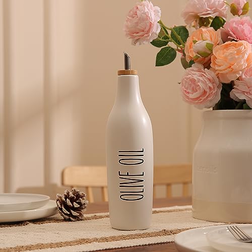Ceramic Olive Oil Dispenser for Kitchen (White-Oil)