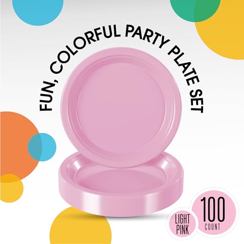 Exquisite Party Solids Sturdy Pink Plastic Plates 9" Party Plates 100 Pcs (9 inch / Pink)