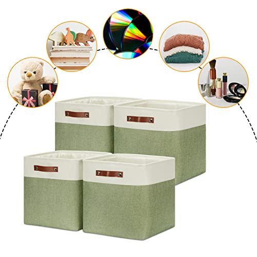Storage Baskets for Organizing (White&Green / L-13"x 13"x 13")