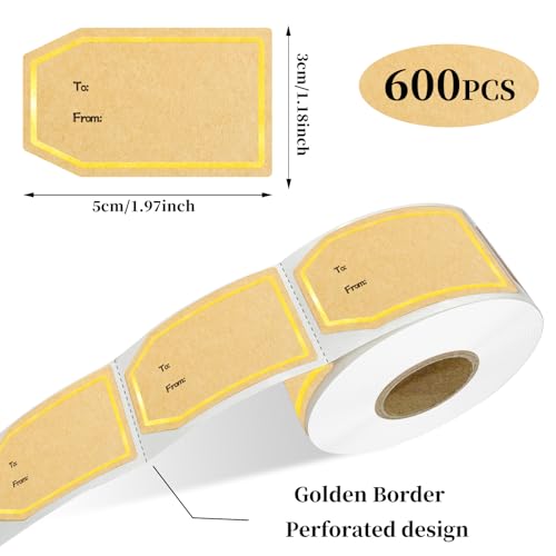 600PCS Gift Tag Stickers (Kraft / 1.18 x 2 inches)