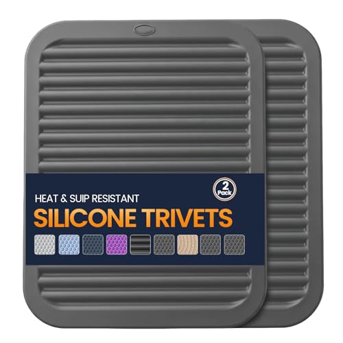 Silicone Trivet Mats 2 Heat Resistant Pot Holders Multipurpose Non (Dim Grey)