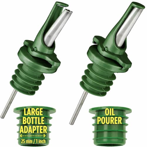 AIRTIGHT Olive Oil Pour Spout for Olive Oil Dispenser (2 green oil pourers + 2 adapters)