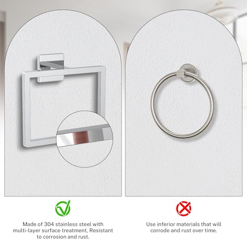 Polished Chrome Towel Ring Square Hand Towel Holder Towel Hanger Bathroom Hardware Accessories Stainless Steel Wall (Polished Chrome / 1 Pc)