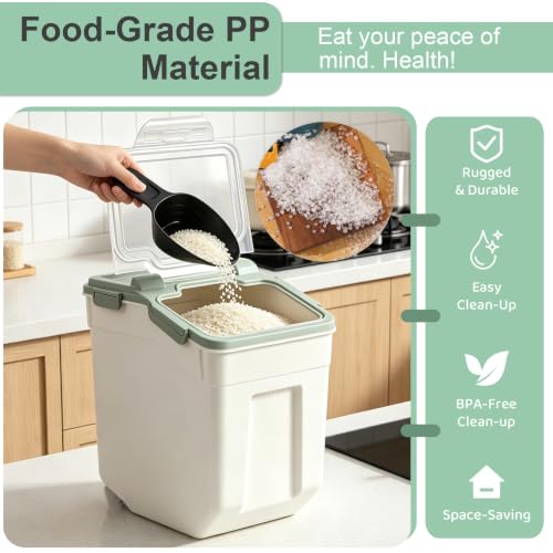 50 lb Large Food Grade Container for Rice Flour Sugar (Green / 50lbs, 4-pack)