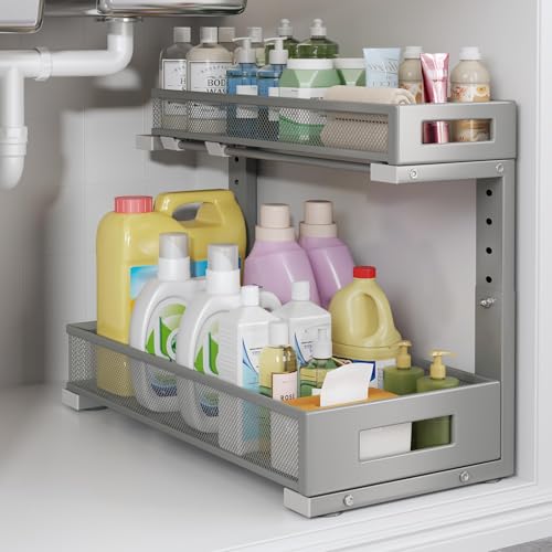 1 Pack 17IN Depth Under Sink Storage Organizer (Gun Gray / 1 Pack-17"Dx11.4"-16.14"H)