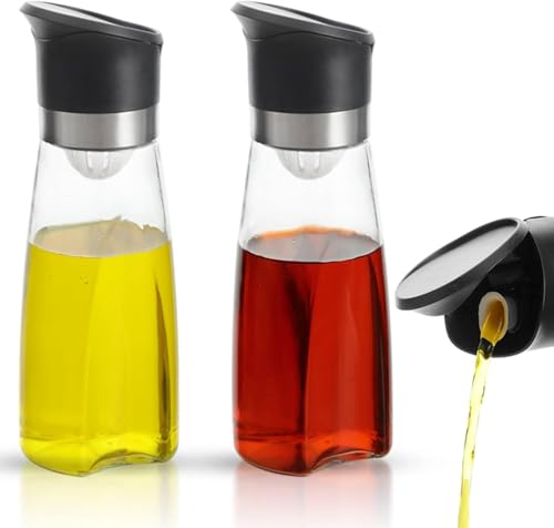 Premium Glass Olive Oil and Vinegar Dispenser Bottles Set (Black / 11 Ounces)