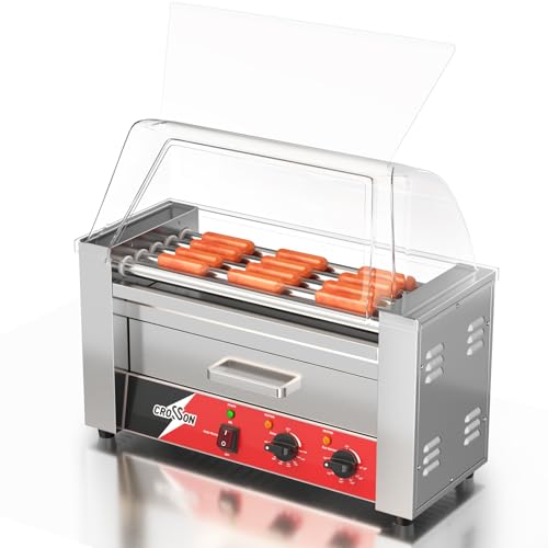 Hot Dog Roller 5 Rollers 12 Hot Dogs Capacity (5 Roller W/Cover &Bun Warmer)