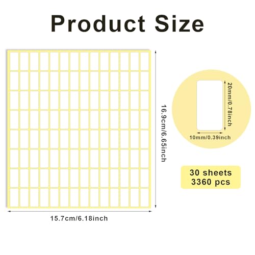 30 Sheets White Labels Stickers for Writing 10 X 20 mm Small Price Tags Blank Storage Container Stickers for Jars File Folders School Office Kitchen (3360 Count)