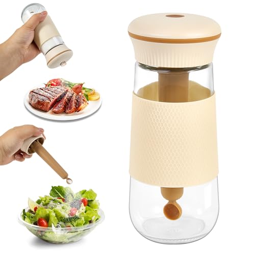 2-in-1 Salt Shaker, Glass Salt and Pepper Shakers Set for Kitchen, Salt and Pepper Containers with 1g Measuring Spoon, Farmhouse Cute Salt Pepper Shakers for Home Easy Filling, 1PCS (White-1pcs)