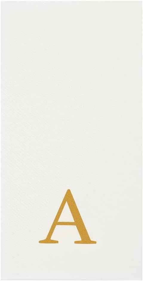 Luxenap 15.8 X 7.9 Inch Linen-Feel Guest Towels, 50 Lettered Hand Towels - Gold Letter 'A', Sans Serif Font, White Paper Dinner Napkins, airlaid, For Restrooms And Tables - Restaurantware
