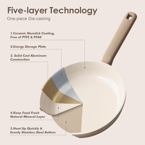Ceramic Nonstick Pots and Pans Set (Almond Beige / 17pcs)
