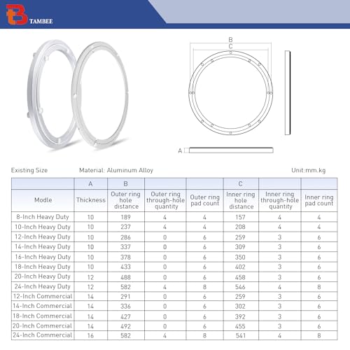 Aluminum Lazy Susan Heavy Duty Metal Rotating Hardware Turntable Bearing Ring Lazy Susan Base Only (8-Inch (10mm))