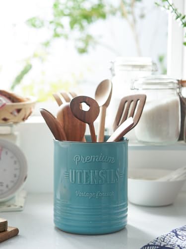 7.2" Large Ceramic Utensil Holder for Kitchen Counter (7.2 Inch / Turquoise)