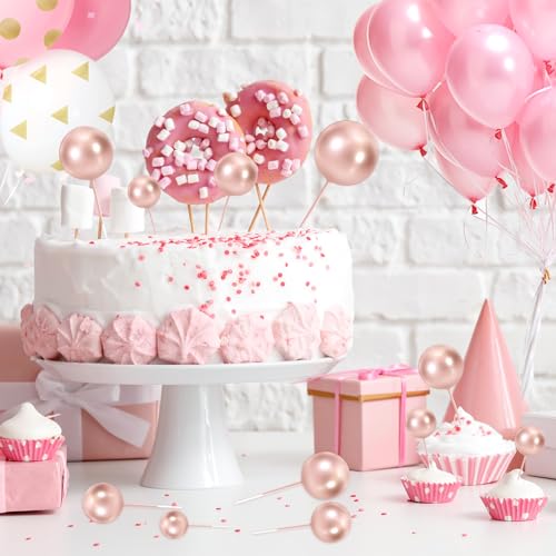 48 Pcs Balls Cake Topper Decorations Balloon Cupcake Toppers Foam Cake Topper Balls Cake Balls Decorations for Birthday Party Wedding Anniversary Cake Decorating (48 Count)