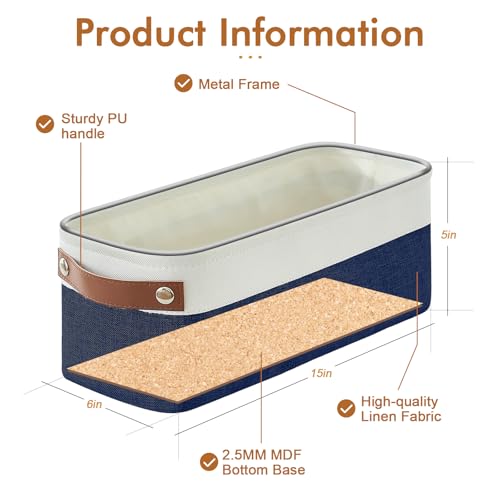 Small Fabric Storage Baskets (NavyBlue / Off-White / Narrow-15"x6"x5")