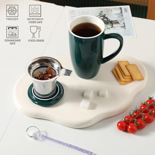 Sweejar Porcelain Tea Infuser Mug with Lid (Jade / Tea Cup(20 Fl Oz))