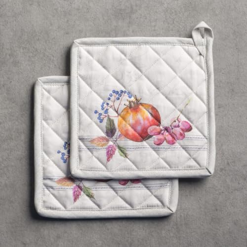 Pot Holders 100% Cotton Potholders (089 - Fruit D'hiver / 8" x 8" (Pot Holder Pack of 2))