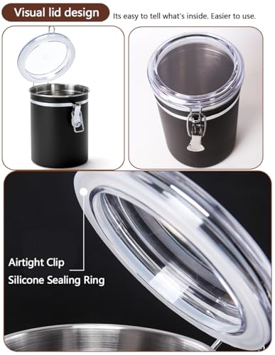 Stainless Steel Food Container with Clear Lids Airtight Storage Container Small Canisters Kitchen Pantry Storage for Cereal (1.8L Dark Black)