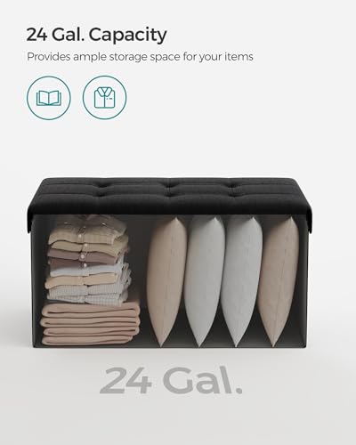 30 Inches Folding Storage Ottoman Bench (Ink Black / 15"D x 30"W x 15"H (without Flipping Lid))