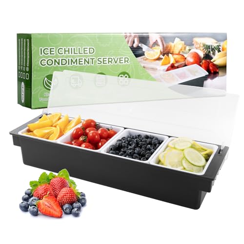Ice Chilled Condiment Caddy with 4 Removable Trays and Lids (4 Compartment)