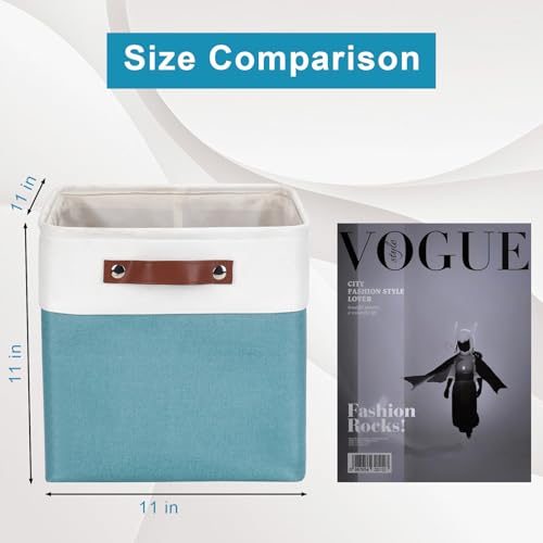 Collapsible Fabric Storage Cubes 11x11 Cube Storage Bins (Teal / Off-White / Cube - 11"x11"x11")