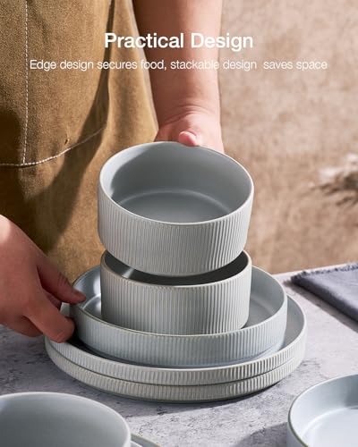 Star Stoneware Dinnerware Sets for 8 (Matte Gray)
